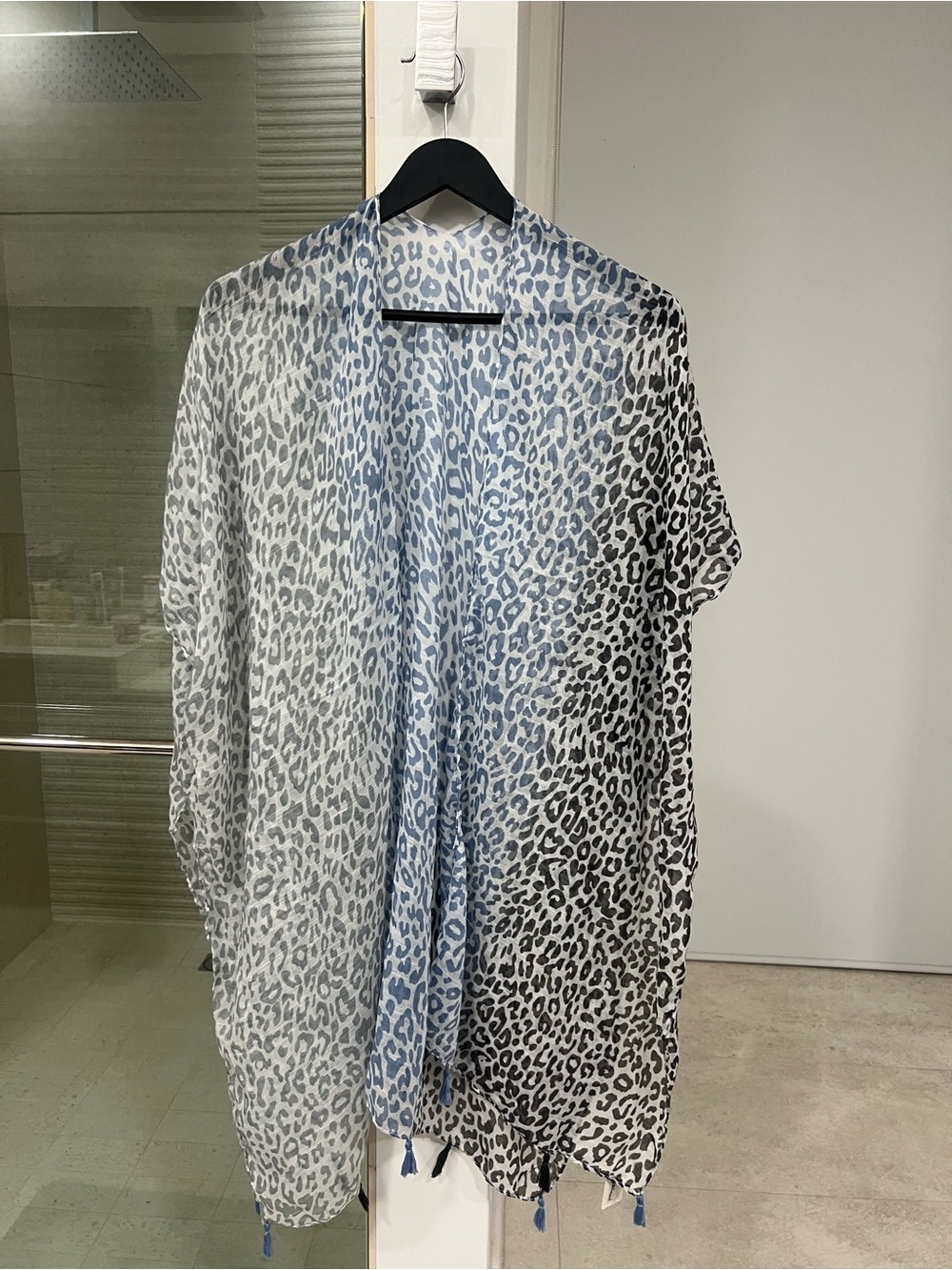 Leopard Print Open-Front Tunic - Blue & White